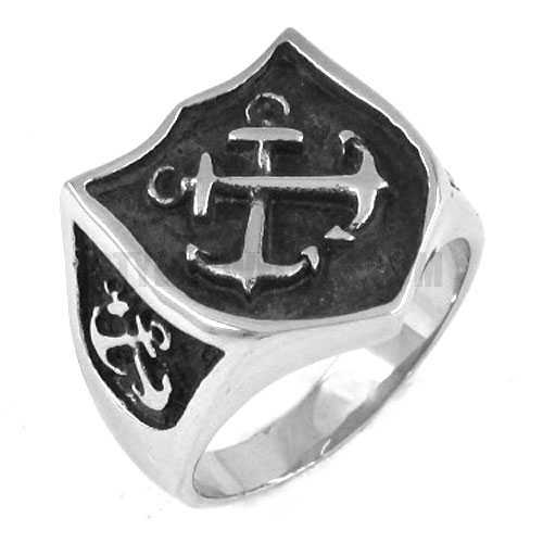 Stainless Steel Ring, Vintage Cross Anchor Shield SWR0159 - Click Image to Close
